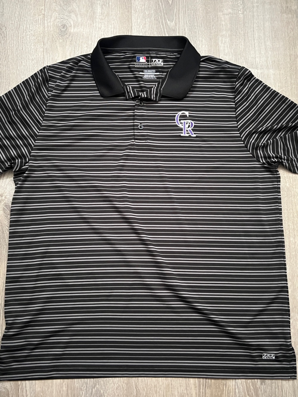 MLB Colorado Rockies Black & Gray Striped Polo Mens XXL